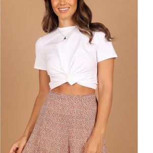 White cropped tie up shirt.